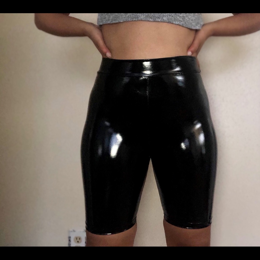 Faux Leather Latex Biker Shorts